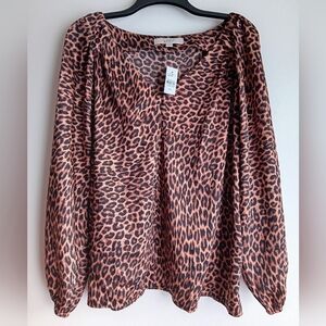 LOFT Leopard Print Blouse in Tan and Black